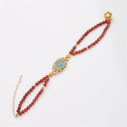 Buddha Stones 925 Sterling Silver Plated Gold Natural Red Agate Lotus Jade Calm Double Layer Bracelet