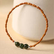 Buddha Stones Natural Olive Pit Bamboo Pattern Hetian Jade Beads Luck Bracelet 10