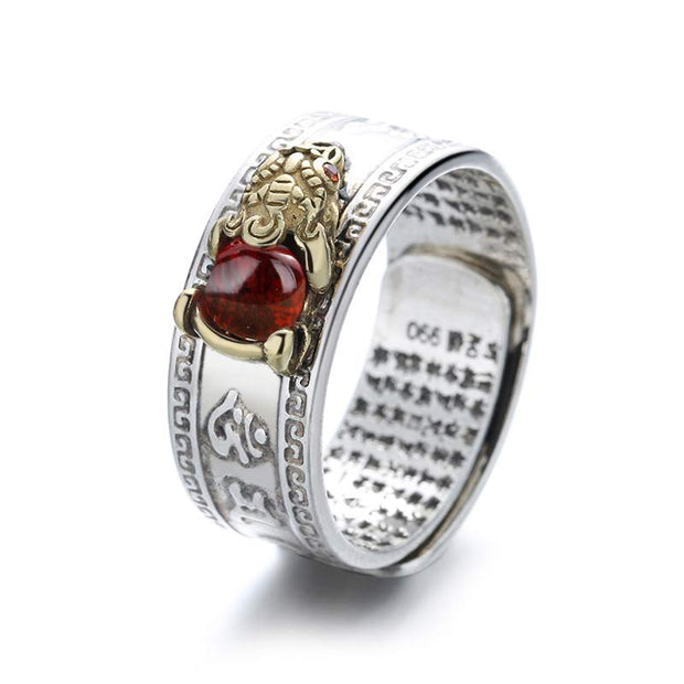 Buddha Stones Red Agate PiXiu Wealth Ring