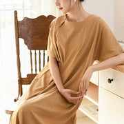 Buddha Stones Solid Color Short Sleeve Chinese Cheongsam Midi Dress