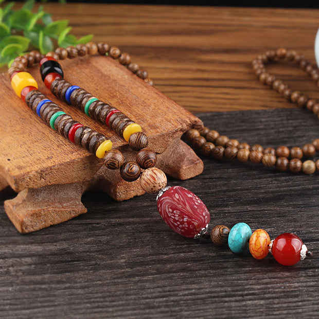 Buddha Stones Tibetan Wenge Wood Bodhi Seed Agate Balance Peace Necklace Pendant (Extra 40% Off | USE CODE: FS40) - Wenge Wood&Liuli Red Flower - image 9