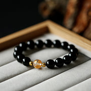 Buddha Stones Natural Black Obsidian White Crystal Black Onyx Dragon Strength Bracelet Bracelet BS 1