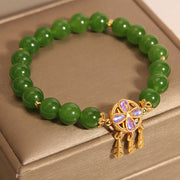 Buddha Stones Green Jade Dreamcatcher Four Leaf Clover Luck Bracelet