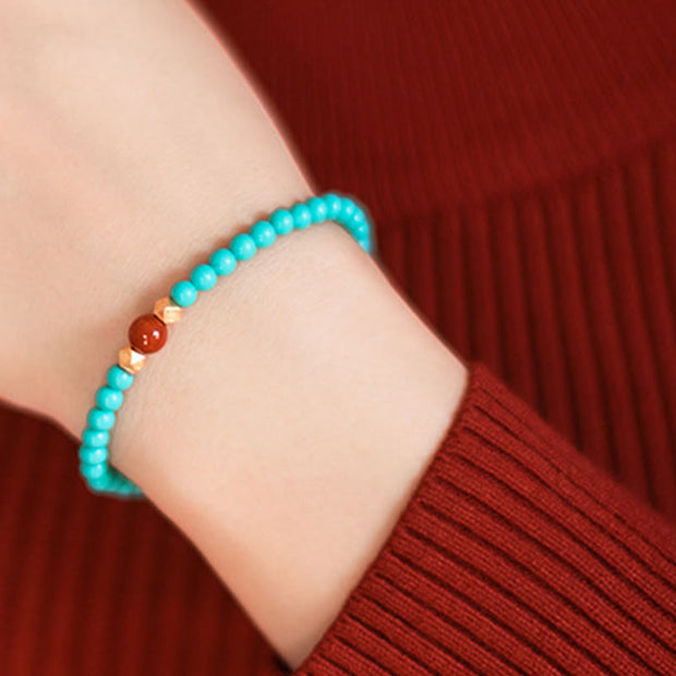 Buddha Stones Turquoise Red Agate Beaded Protection Bracelet 4