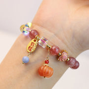 Buddha Stones Natural Strawberry Quartz Fu Character Pumpkin Charm Positive Bracelet Bracelet BS 9