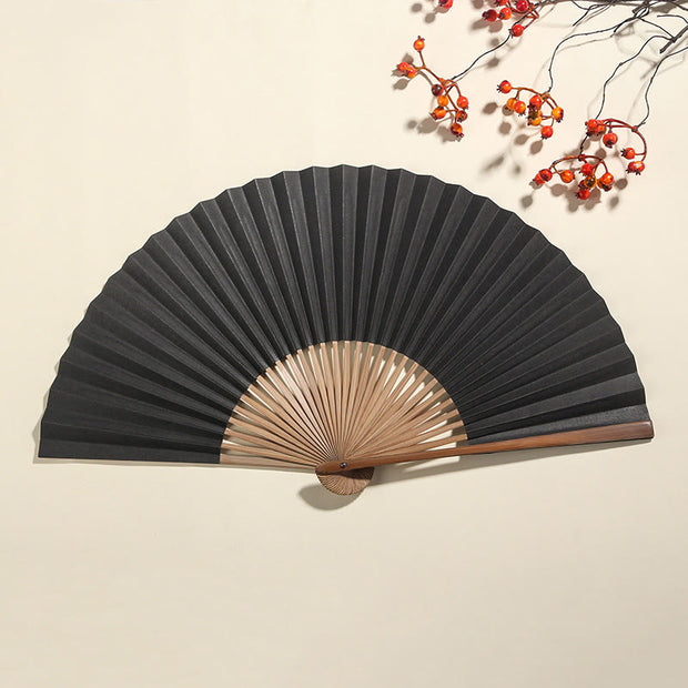 Buddha Stones Pine Tree Garden Peony Handheld Paper Bamboo Folding Fan 26cm 15