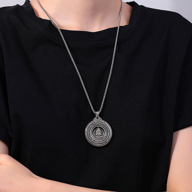 Buddha Stones Heart Sutra Buddha Carved Peace Buckle Design Serenity Rotatable Necklace Pendant