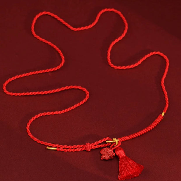 Buddha Stones Natural Cinnabar Dragon Blessing Red String Belly Chain Belly Chain BS 14