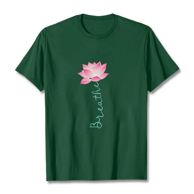 Buddha Stones BREATHE Lotus Tee T-shirt T-Shirts BS ForestGreen 2XL