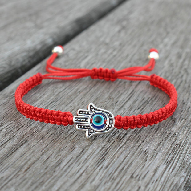 Buddha Stones Handmade Hamsa Symbol Protection Luck String Bracelet Bracelet BS Red(Bracelet Size 16-24cm)