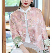 Buddha Stones Flower Embroidery Frog-Button Tang Suit Design Open Front Jacket