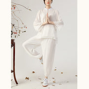 Buddha Stones 2Pcs Long Sleeve Frog-Button Meditation Prayer Zen Practice Tai Chi Uniform Clothing Women's Set Clothes BS 6