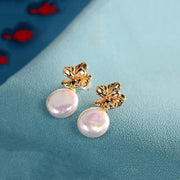 Buddha Stones 925 Sterling Silver Natural Baroque Pearl Flower Healing Drop Earrings