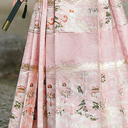 Buddha Stones Chinese Hanfu Pink Peach Garden Printed Horse Face Skirt Mamianqun 3
