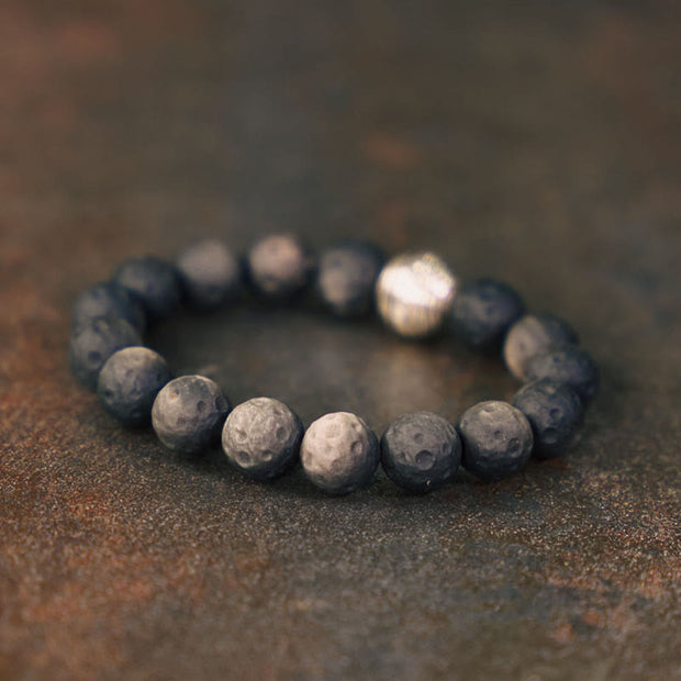 Buddha Stones Natural Silver Sheen Obsidian Lunar Meteorite Protection Bracelet Bracelet BS 18cm fit for Wrist Circumference 17-17.5cm