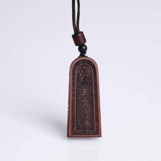 Buddha Stones Lightning Struck Jujube Wood Taoist Five Thunder Order Luck Protection Necklace Pendant 9
