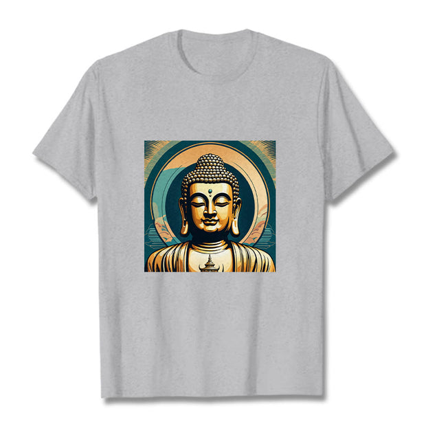 Buddha Stones Aura Golden Buddha Tee T-shirt T-Shirts BS LightGrey 2XL