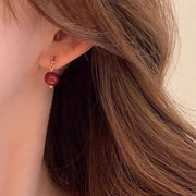 Buddha Stones 925 Sterling Silver Posts 14K Gold Filled Cinnabar Bead Zircon Calm Earrings Earrings BS 2