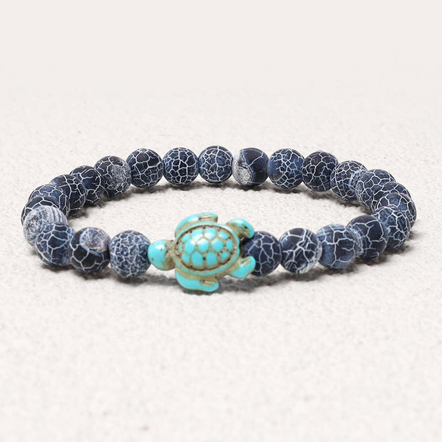 Buddha Stones Natural Stone Sea Turtle Turquoise Blessing Bracelet Bracelet BS Weathered Stone