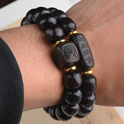 Buddha Stones Tibetan Ebony Wood Barrel Beads Lucky And Treasure Balance Bracelet 16
