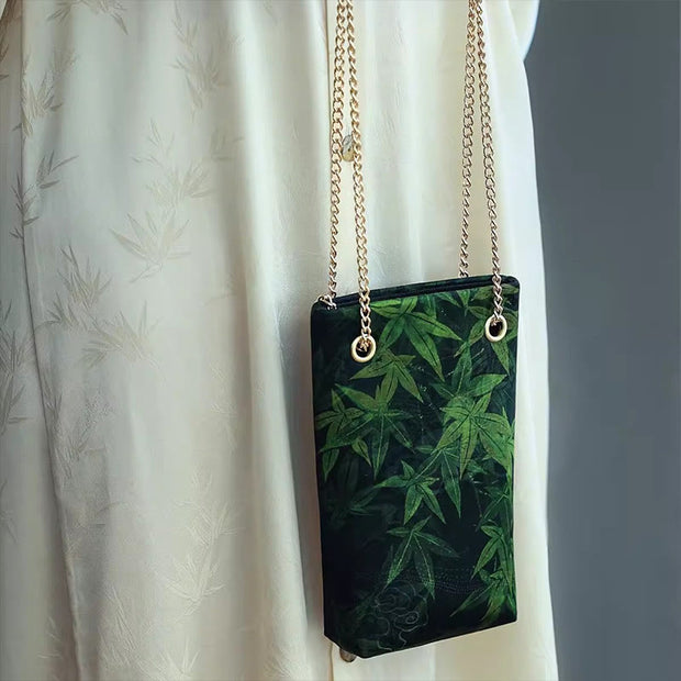 Buddha Stones Small Maple Leaf Persimmon Metal Chain Crossbody Bag Shoulder Bag Cellphone Bag 7