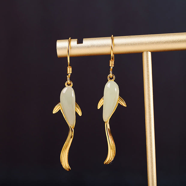 FREE Today: Luck and Healing Fish Pattern Jade Dangle Drop Earrings