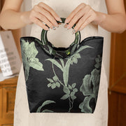 Buddha Stones Black Green Orchids Print Vintage Handbag Handbags BS 2
