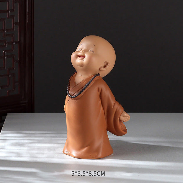 Buddha Stones Small Mini Meditation Praying Monk Serenity Resin Home Decoration Decorations BS Laughing Monk 5.5*3.5*8.5cm