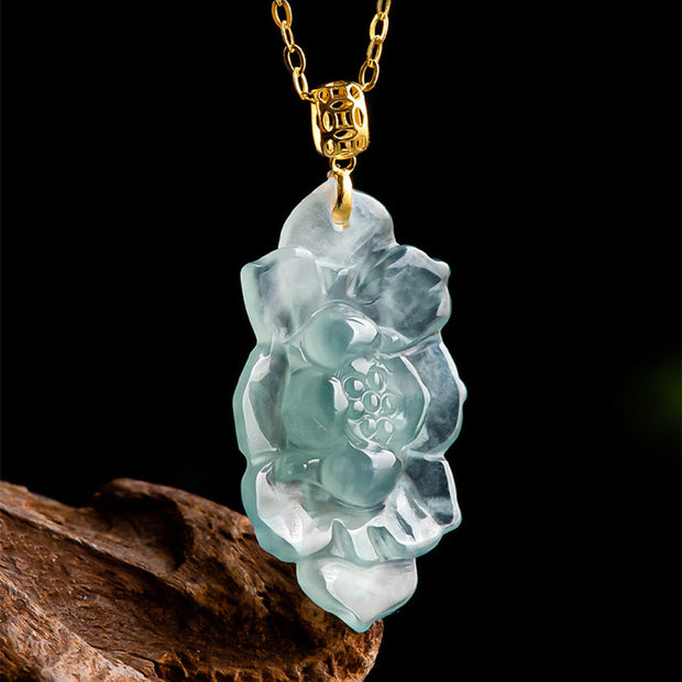 Buddha Stones 925 Sterling Silver Chain 18K Gold Buckle Natural Jade Lotus Pattern Prosperity Necklace Pendant - image 3