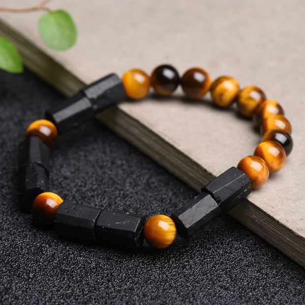 Buddha Stones Natural Black Tourmaline Tiger Eye Positive Bracelet