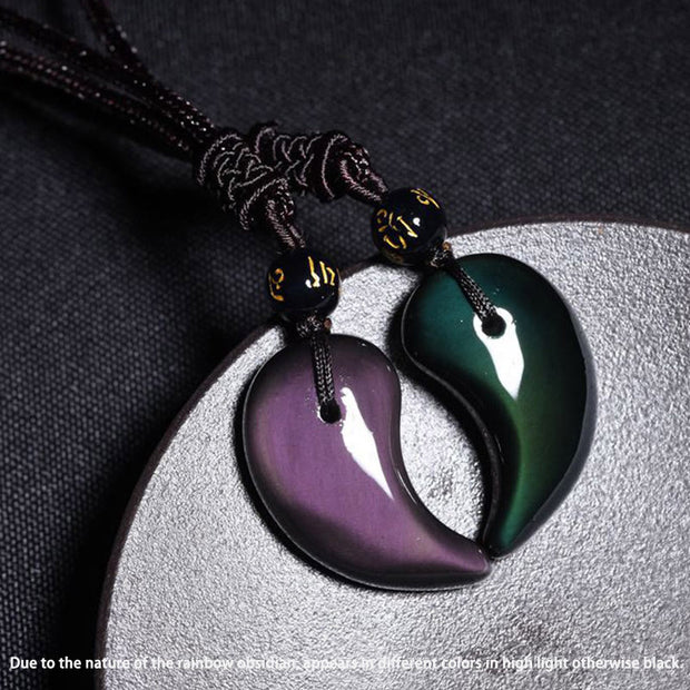 Buddha Stones Rainbow Obsidian Yin Yang Strength Pendant Necklace Necklaces & Pendants BS 6