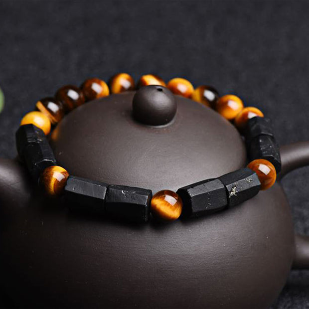 Buddha Stones Natural Black Tourmaline Tiger Eye Positive Bracelet