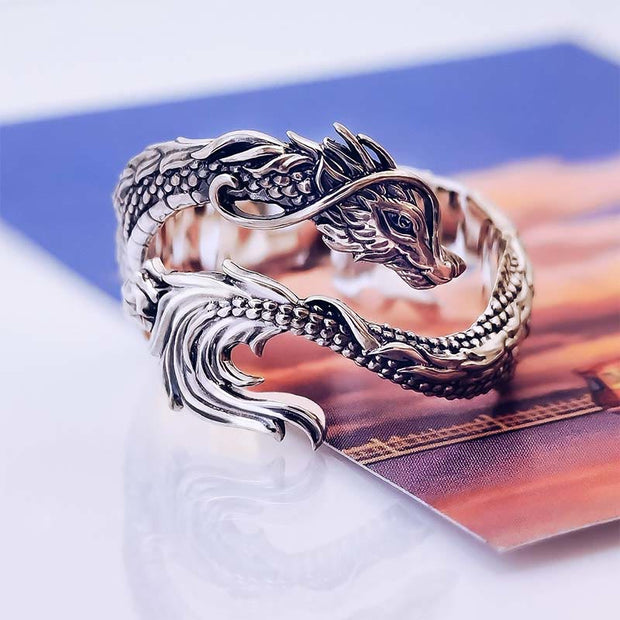 Buddha Stones Vintage Dragon Pattern Protection Ring Ring BS US13