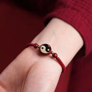 Buddha Stones Lucky Cinnabar Red String Yin Yang Symbol Bagua Blessing Bracelet Bracelet BS 10