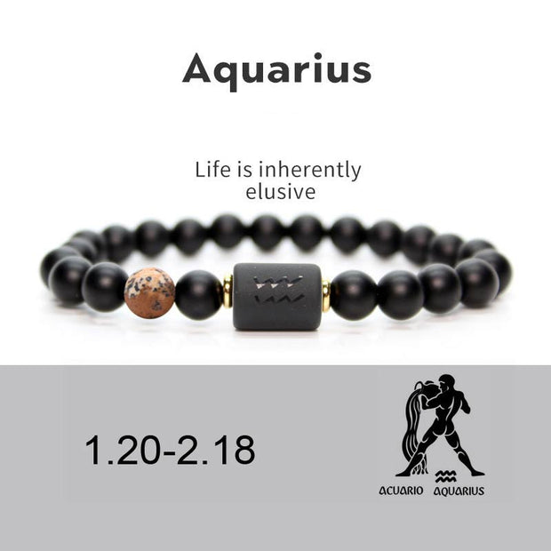 Buddha Stones 12  Constellations of the Zodiac Black Onyx Adjustable Bracelet Bracelet BS Aquarius