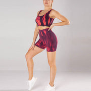 Buddha Stones 2Pcs Tie Dye Print Seamless Crop Top Bra Shorts Sports Fitness Gym Yoga Outfits