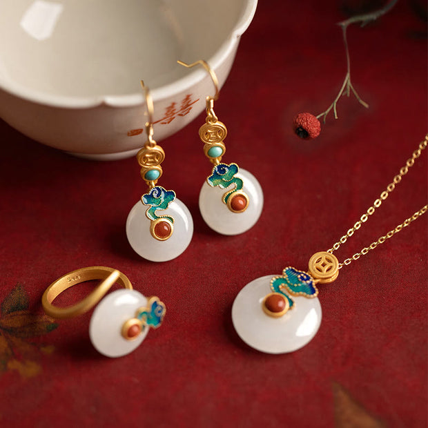Buddha Stones Jade Copper Coins Auspicious Clouds Prosperity Necklace Pendant Bracelet Ring Earrings
