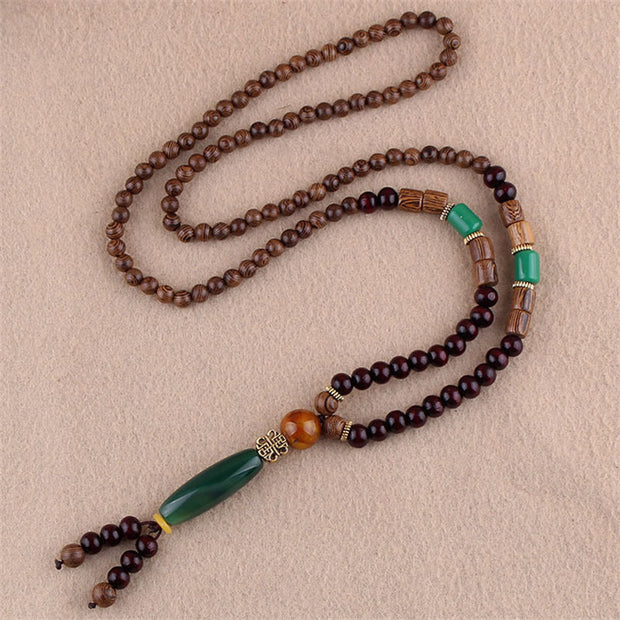 Buddha Stones Tibetan Wenge Wood Bodhi Seed Agate Elephant Protection Necklace Pendant (Extra 40% Off | USE CODE: FS40) - Wenge Wood&Green Agate - image 8