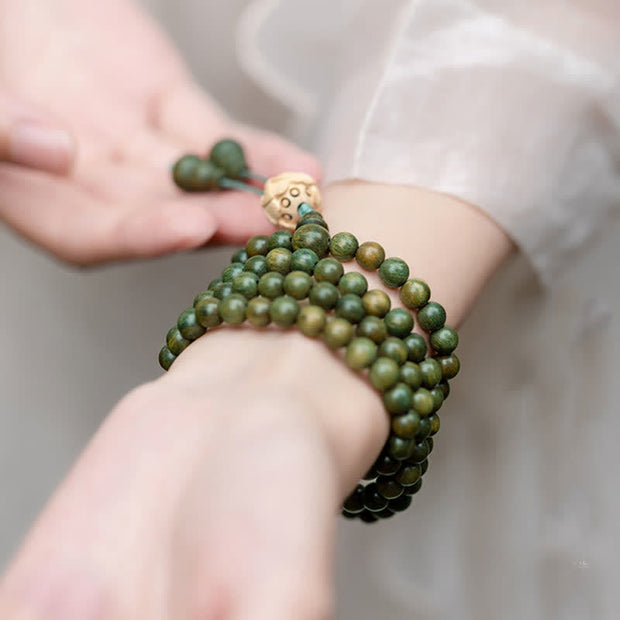 Buddha Stones 108 Mala Beads Green Sandalwood Boxwood Lotus Positive Bracelet (Extra 35% Off | USE CODE: FS35) - image 9