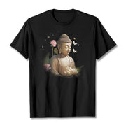 Buddha Stones Lotus Butterfly Meditation Buddha Tee T-shirt T-Shirts BS Black 2XL