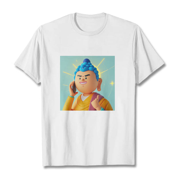 Buddha Stones Funny Cartoon Buddha Tee T-shirt T-Shirts BS White 2XL