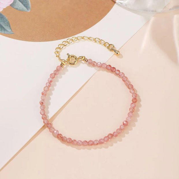Buddha Stones Strawberry Quartz Prehnite Peridot Lazurite Pink Crystal Tourmaline Healing Chain Bracelet 2
