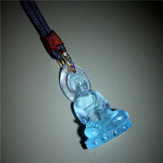 Buddha Stones Blue Tathagata Buddha Medicine Buddha Liuli Crystal Serenity Amulet Necklace Pendant Necklaces & Pendants BS 2