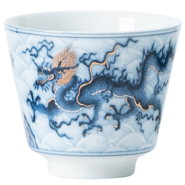 Buddha Stones Small Blue And White Dragon Pattern Ceramic Teacup Kung Fu Tea Cups 45ml