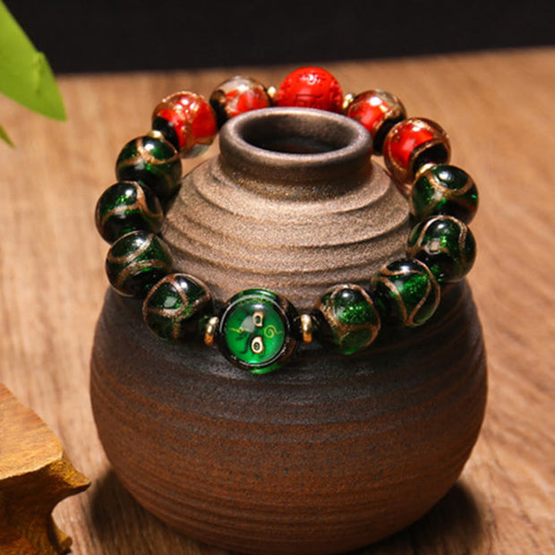 Buddha Stones Tibetan Five God of Wealth Thangka Liuli Glass Bead Chinese Zodiac Protection Bracelet (Extra 35% Off | USE CODE: FS35) - Green God of Wealth(Tiger/Rabbit) - 14mm - image 14