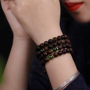 Buddha Stones 108 Mala Beads Indonesia Tarakan Rare Agarwood Cyan Jade Ward Off Evil Spirits Bracelet
