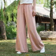 Buddha Stones Plain Wide Leg Pants Dance Women's Yoga Pants With Pockets Wide Leg Pants BS Light Pink L(Waist 69cm/Hips 120cm/Length 101cm)