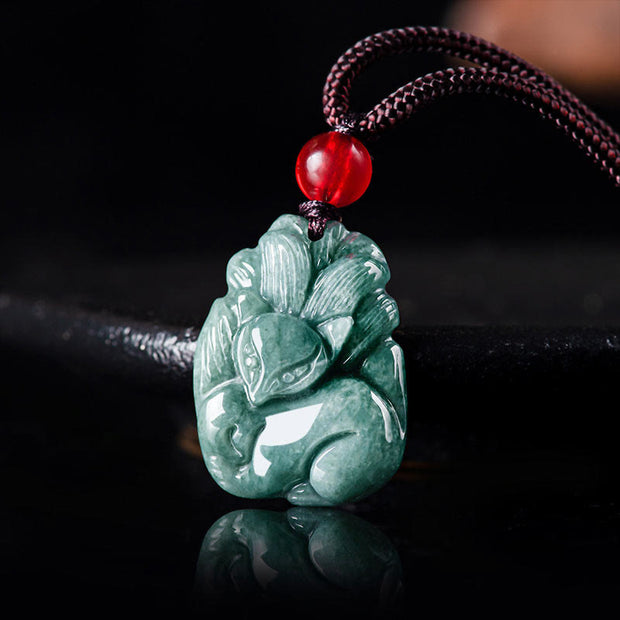 FREE Today: Good Luck Blessing Green Jade Nine-Tailed Fox Engraved Necklace Pendant FREE FREE Jade