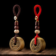 Buddha Stones Feng Shui Five Emperor Coins Luck Bodhi Seed Money Wealth Keychain