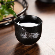 Buddha Stones Hand Painted Lotus Flower Bamboo Chrysanthemum Black Pottery Ceramic Teacup Kung Fu Tea Cup 95ml